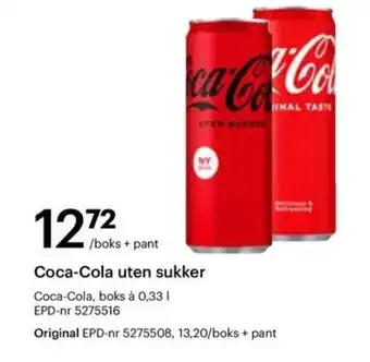 Storcash Coca-Cola uten sukker 0.33 l. tilbud