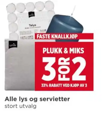 Meny Alle lys og servietter tilbud