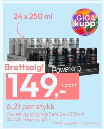 Gigaboks Powerking Original/Zero 24 x 250 ml tilbud