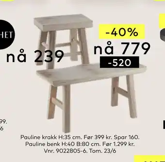 Skeidar Pauline benk tilbud