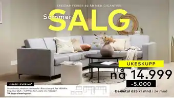 Skeidar Scandinavia vendbar hjørnesofa i Rocco lys grå tilbud