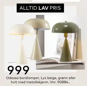 Skeidar Odessa bordlamper, Lys beige, grønn eller hvit med metallskjerm tilbud