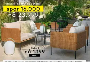 Skeidar Ravello 3-seter og 2 stoler tilbud