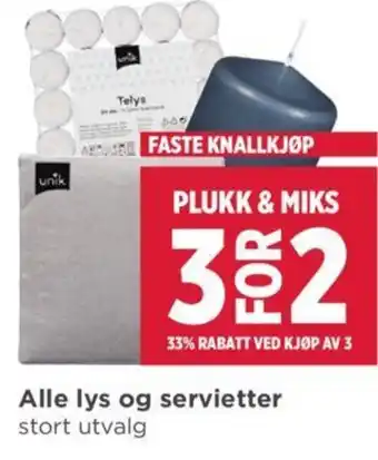 Meny Alle lys og servietter tilbud