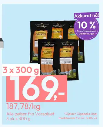 Gigaboks Alle pølser fra Vossakjøt tilbud