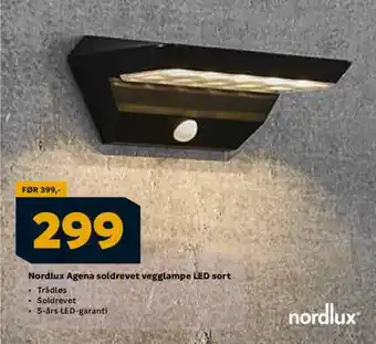 Megaflis Nordlux Agena soldrevet vegglampe LED sort tilbud