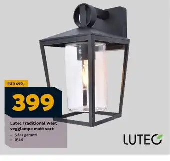 Megaflis Lutec Traditional West vegglampe matt sort tilbud