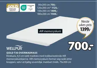 JYSK GOLD T30 OVERMADRASS tilbud