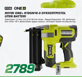 Coop Byggmix ROYBI ONE+ R18GN18-0 DYKKERT PISTOL UTEN BATTERI tilbud