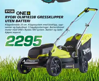 Coop Byggmix RYOBI OLM1833B GRESS KLIPPER UTEN BATTERI tilbud