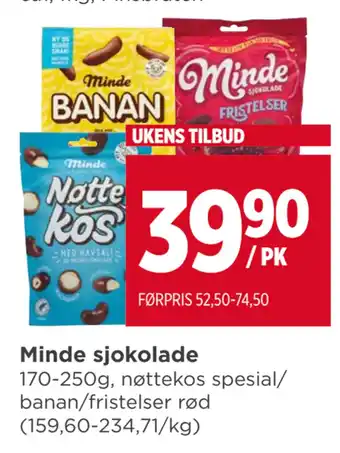 Meny Minde sjokolade tilbud