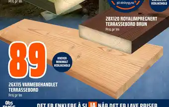 Obs Bygg 26X115 VARMEBEHANDLET TERRASSEBORD tilbud