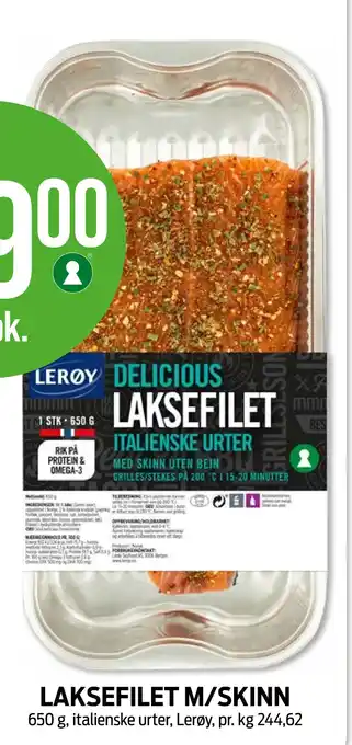 Kiwi LAKSEFILET M/SKINN tilbud