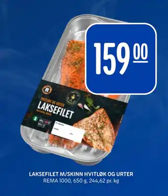 Rema 1000 LAKSEFILET M/SKINN HVITLØK OG URTER tilbud