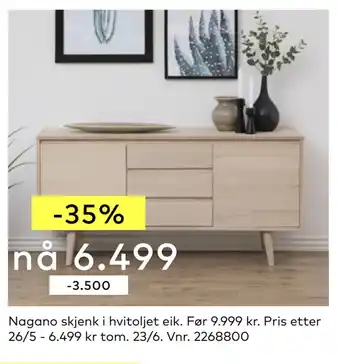Skeidar Nagano skjenk i hvitoljet eik tilbud