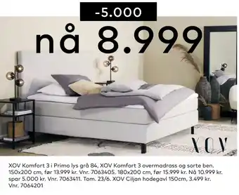 Skeidar XOV Komfort 3 i Primo lys grå 84, XOV Komfort 3 overmadrass og sorte ben tilbud