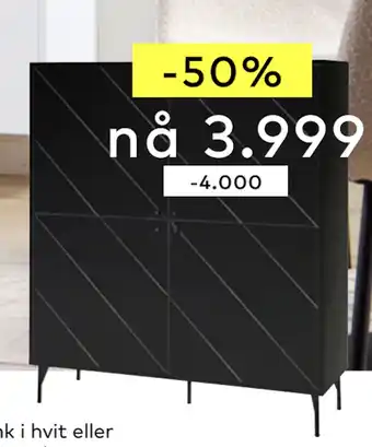 Skeidar Cabo vitrineskap i hvit eller sort tilbud