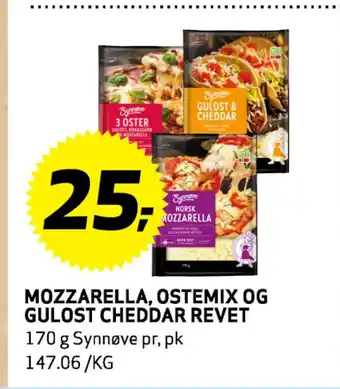 Bunnpris MOZZARELLA, OSTEMIX OG GULOST CHEDDAR REVET tilbud