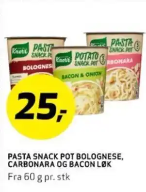Bunnpris PASTA SNACK POT BOLOGNESE, CARBONARA OG BACON LØK tilbud