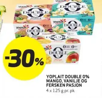 Bunnpris YOPLAIT DOUBLE 0% MANGO, VANILJE OG FERSKEN PASJON tilbud