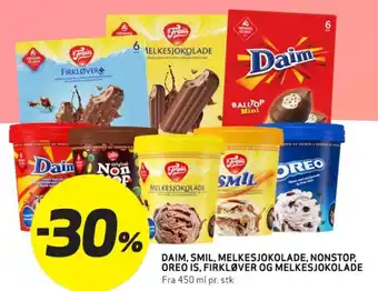 Bunnpris DAIM, SMIL, MELKESJOKOLADE, NONSTOP, OREO IS, FIRKLØVER OG MELKESJOKOLADE tilbud