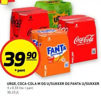 Bunnpris URGE, COCA-COLA M OG U/SUKKER OG FANTA U/SUKKER tilbud