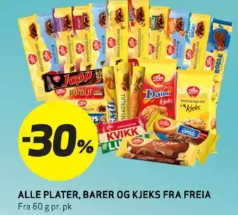 Bunnpris ALLE PLATER, BARER OG KJEKS FRA FREIA tilbud