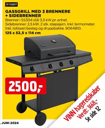 jem & fix GASSGRILL MED 3 BRENNERE + SIDEBRENNER tilbud
