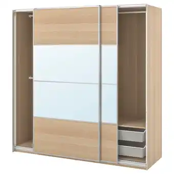 IKEA Pax / mehamn/auli Skyvedørsgarderobe, hvitbeiset eikemønster dobbeltsidig/hvitbeiset eikemønster speil, 200x66x201 cm tilbud