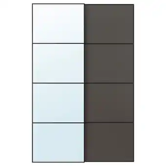 IKEA Auli / mehamn Skyvedører par, svart speil/dobbeltsidig mørk grå, 150x236 cm tilbud