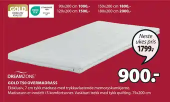 JYSK GOLD T50 OVERMADRASS tilbud