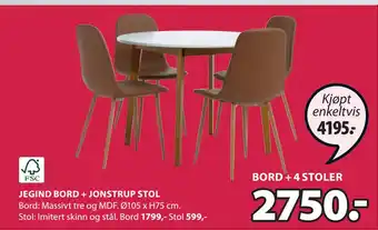 JYSK JEGIND BORD + JONSTRUP STOL tilbud