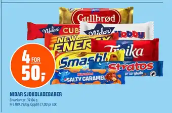 Coop Obs NIDAR SJOKOLADEBARER tilbud