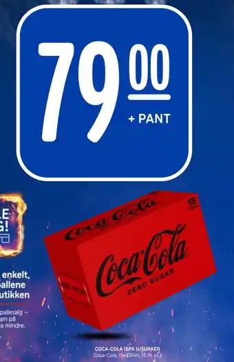 Rema 1000 COCA-COLA 15PK U/SUKKER tilbud