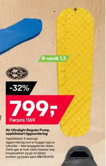 XXL Sport Air Ultralight Regular Pump, oppblåsbart liggeunderlag tilbud