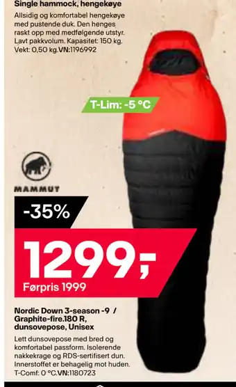 XXL Sport Nordic Down 3-season -9 / Graphite-fire.180 R, dunsovepose, Unisex tilbud