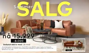 Skeidar Jessie hjørnesofa i hud Kentucky brun. Før 23.999 kr. Vnr. 1020110 tilbud