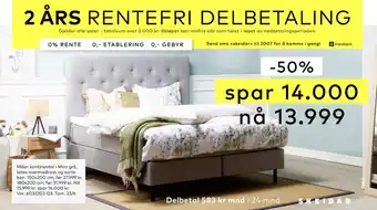 Skeidar Miller kontinental i Mira grå, latex overmadrass og sorte ben tilbud