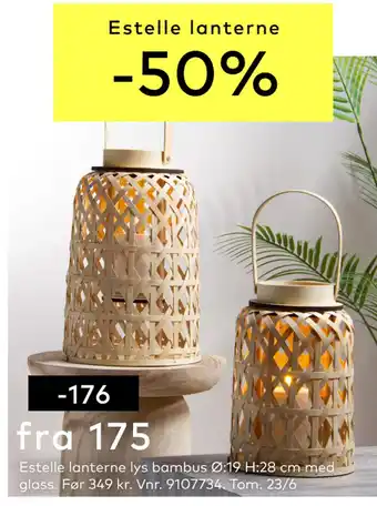 Skeidar Estelle lanterne lys bambus Ø:19 H:28 cm med glass tilbud