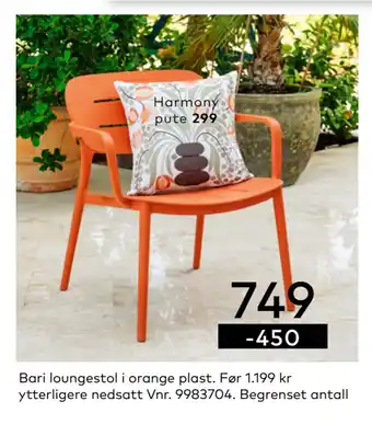 Skeidar Bari loungestol i orange plast tilbud