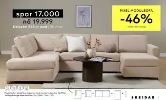 Skeidar Pixel U-sofa i tekstil Niva beige, lav front med sorte ben tilbud