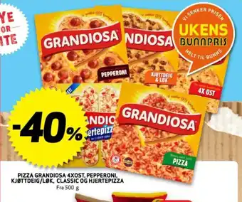 Bunnpris PIZZA GRANDIOSA 4XOST, PEPPERONI, KJØTTDEIG/LØK tilbud