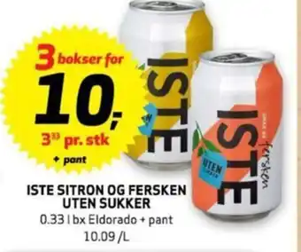 Bunnpris ISTE SITRON OG FERSKEN UTEN SUKKER tilbud