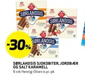 Bunnpris SØRLANDSIS SJOKOBITER, JORDBÆR OG SALT KARAMELL tilbud