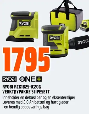 Obs Bygg RYOBI RCK1825-1C20G VERKTØYPAKKE SLIPESETT tilbud