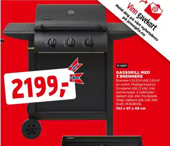 jem & fix GASSGRILL MED 3 BRENNERE tilbud