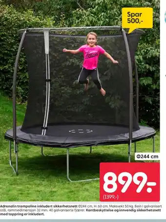 Rusta Adrenalin trampoline inkludert sikkerhetsnett tilbud