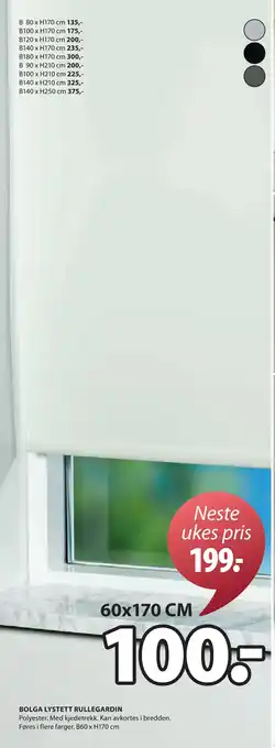JYSK BOLGA LYSTETT RULLEGARDIN tilbud