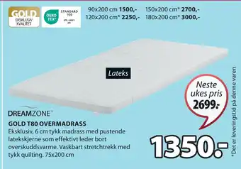 JYSK GOLD T80 OVERMADRASS tilbud