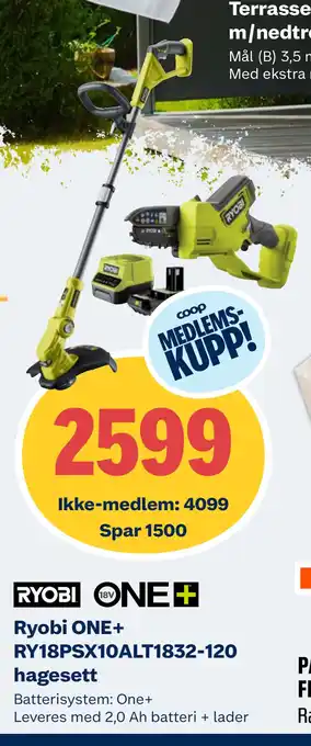 Obs Bygg Ryobi ONE+ RY18PSX10ALT1832-120 hagesett tilbud